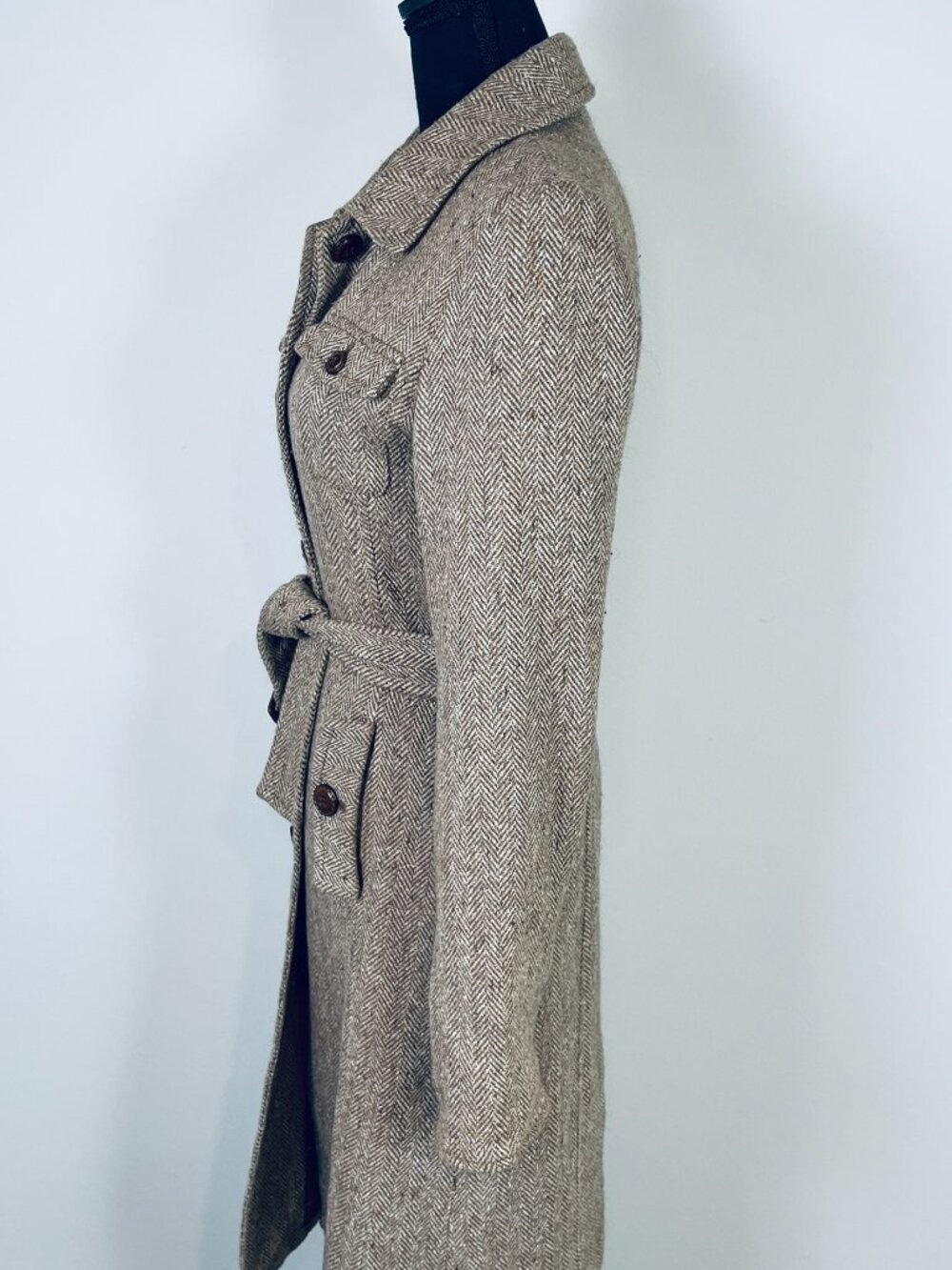 MCM Légère Vintage herringbone belted coat, - Picture 6 of 8